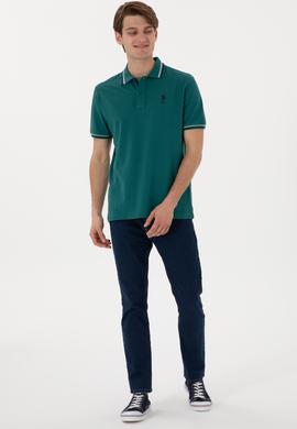 Erkek Regular Fit Polo Yaka Koyu Yeşil Basic Tişört - 50306011067