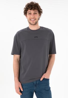 Erkek Comfort Fit Bisiklet Yaka Antrasit Tişört - 50306017070