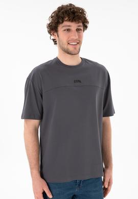 Erkek Comfort Fit Bisiklet Yaka Antrasit Tişört - 50306017070