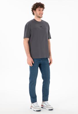 Erkek Comfort Fit Bisiklet Yaka Antrasit Tişört - 50306017070