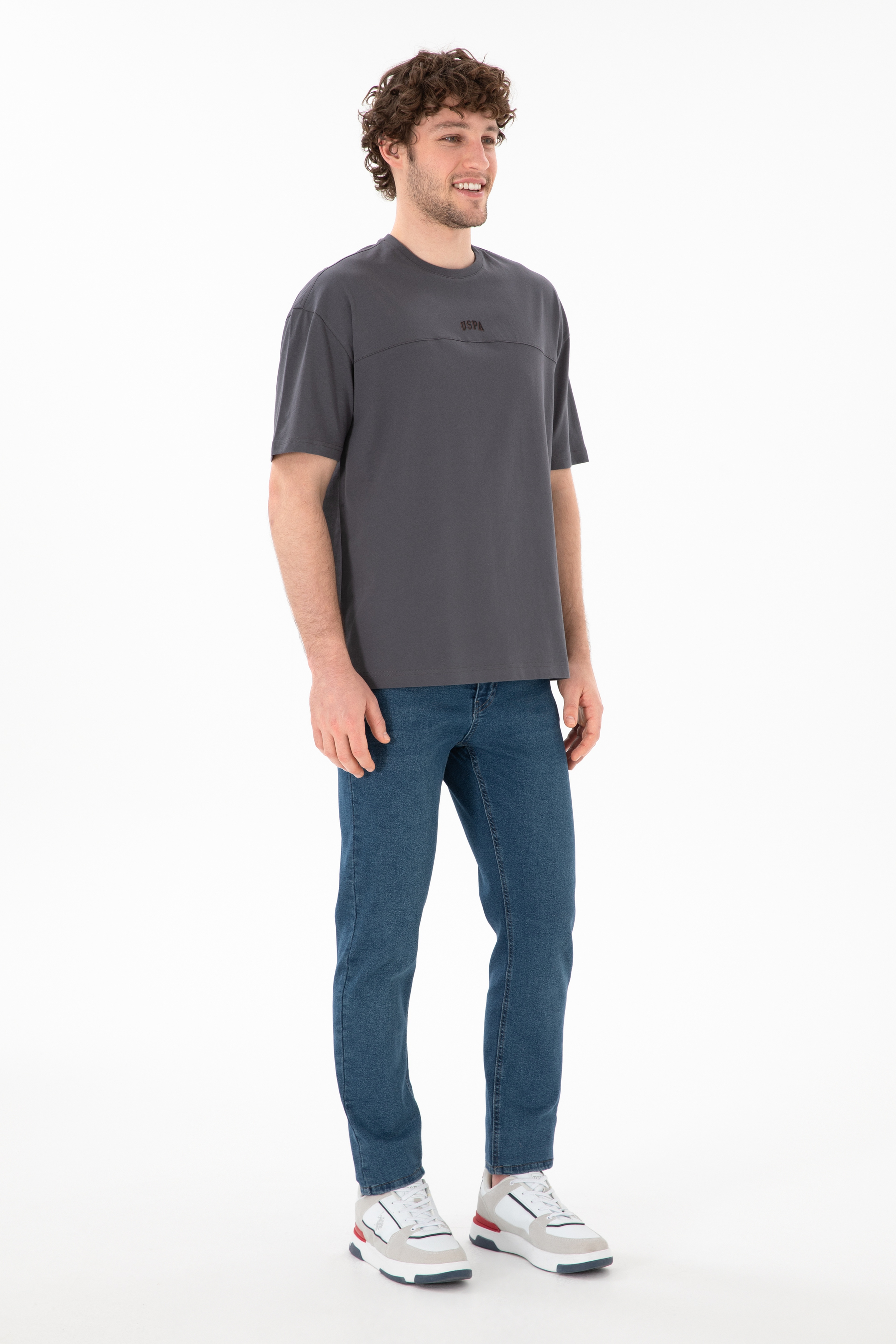 Erkek Comfort Fit Bisiklet Yaka Antrasit Tişört - Image 5