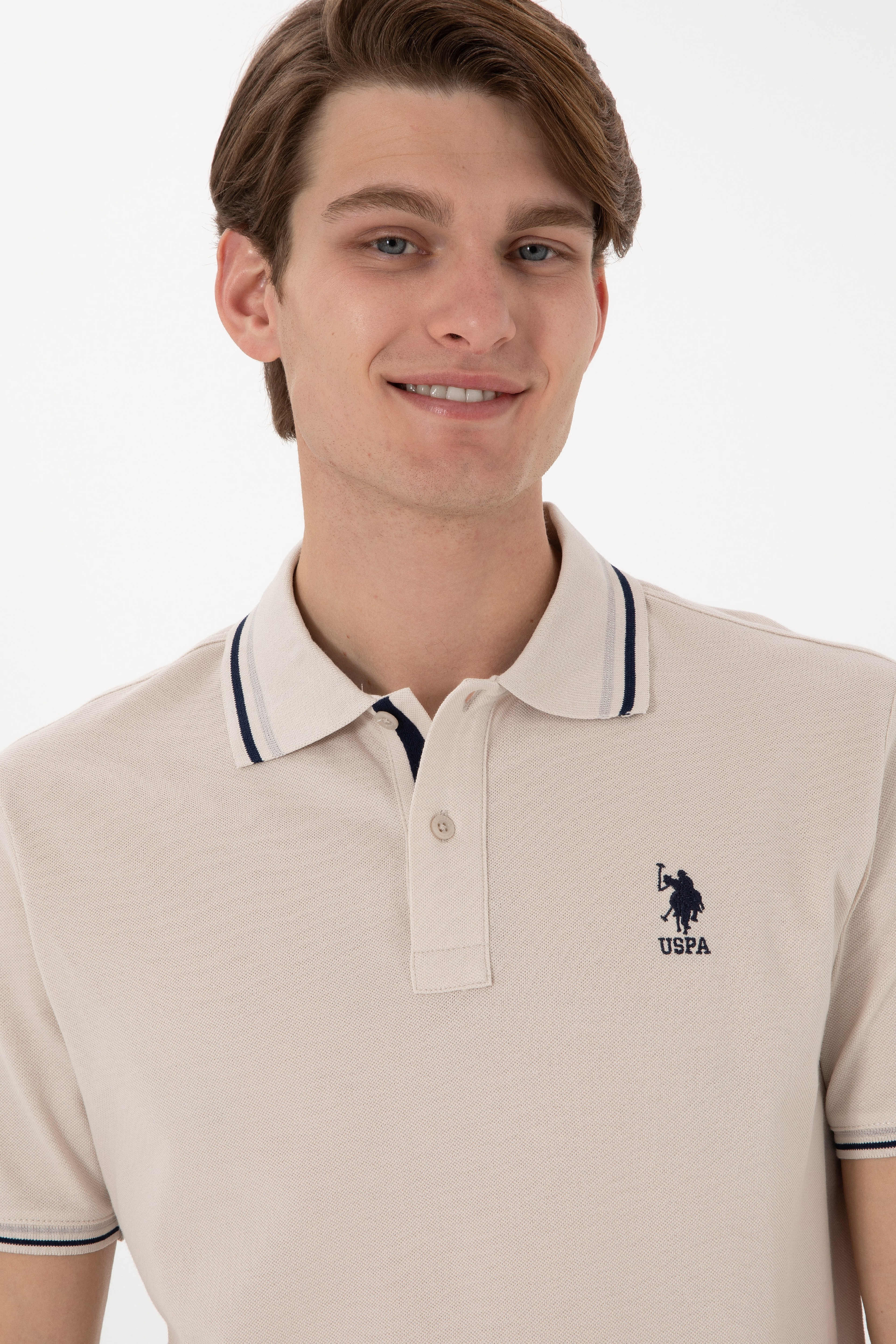 Erkek Regular Fit Polo Yaka Taş Basic Tişört - Image 3
