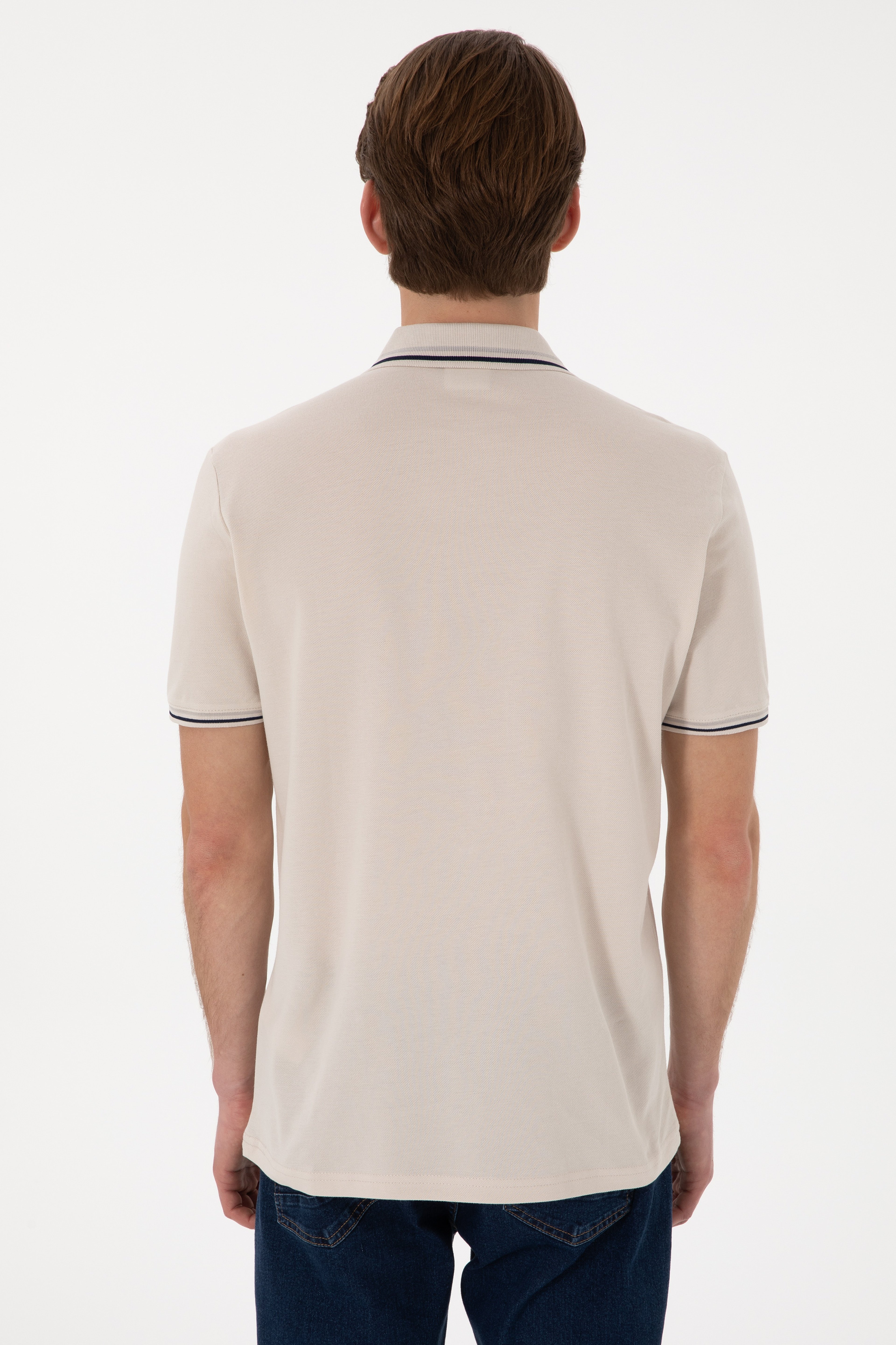 Erkek Regular Fit Polo Yaka Taş Basic Tişört - Image 6
