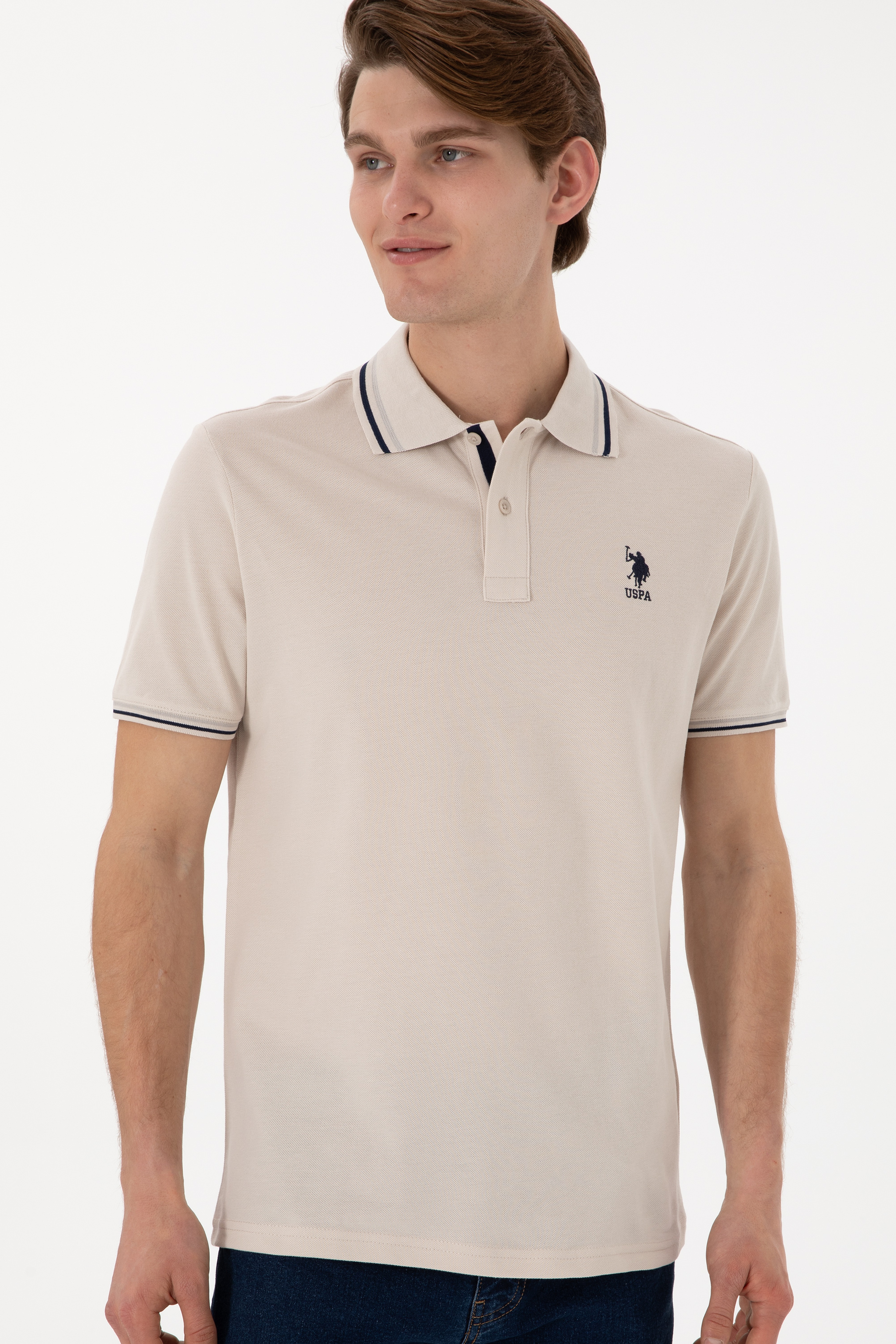 Erkek Regular Fit Polo Yaka Taş Basic Tişört - Image 4
