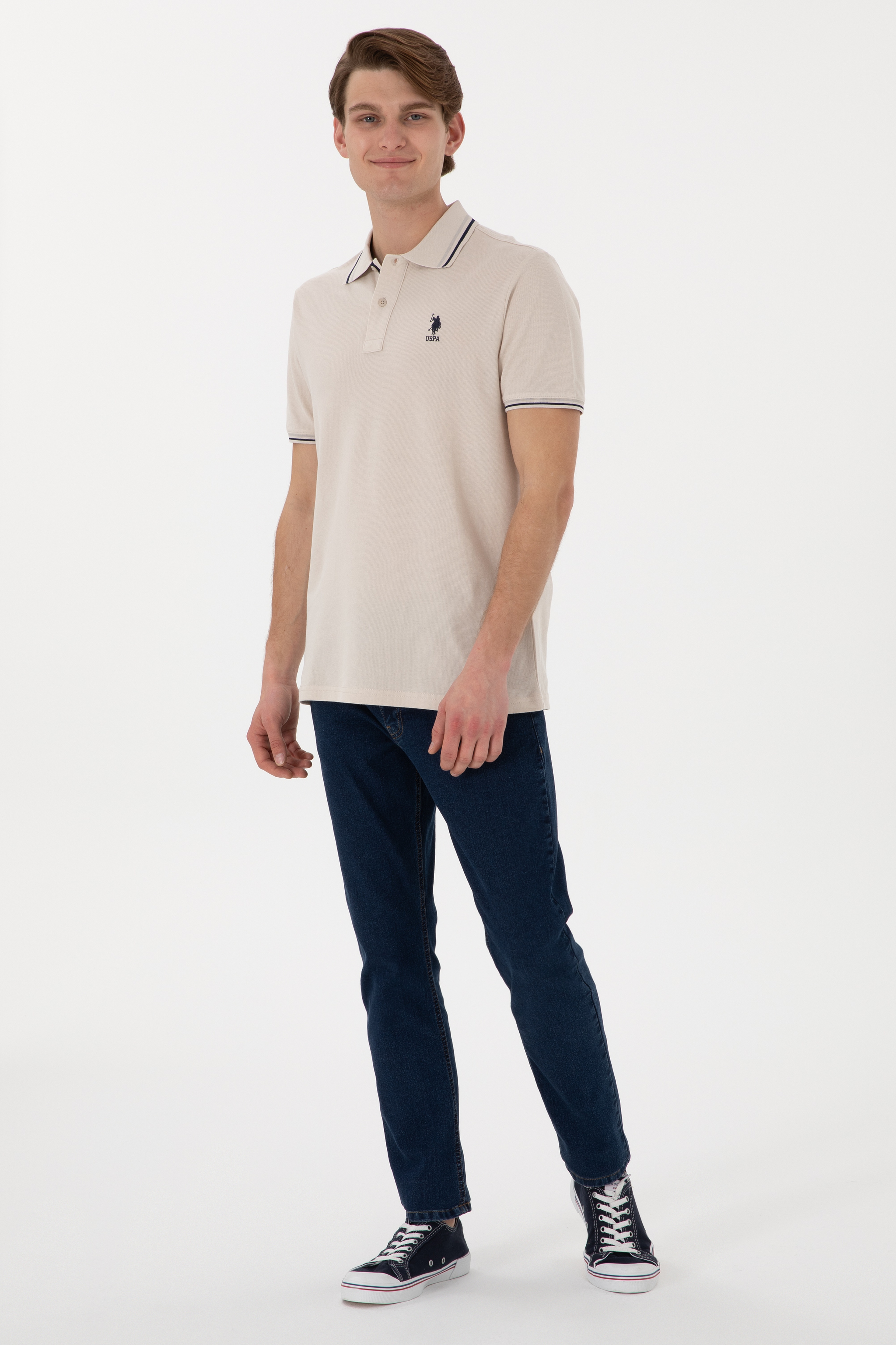 Erkek Regular Fit Polo Yaka Taş Basic Tişört - Image 5
