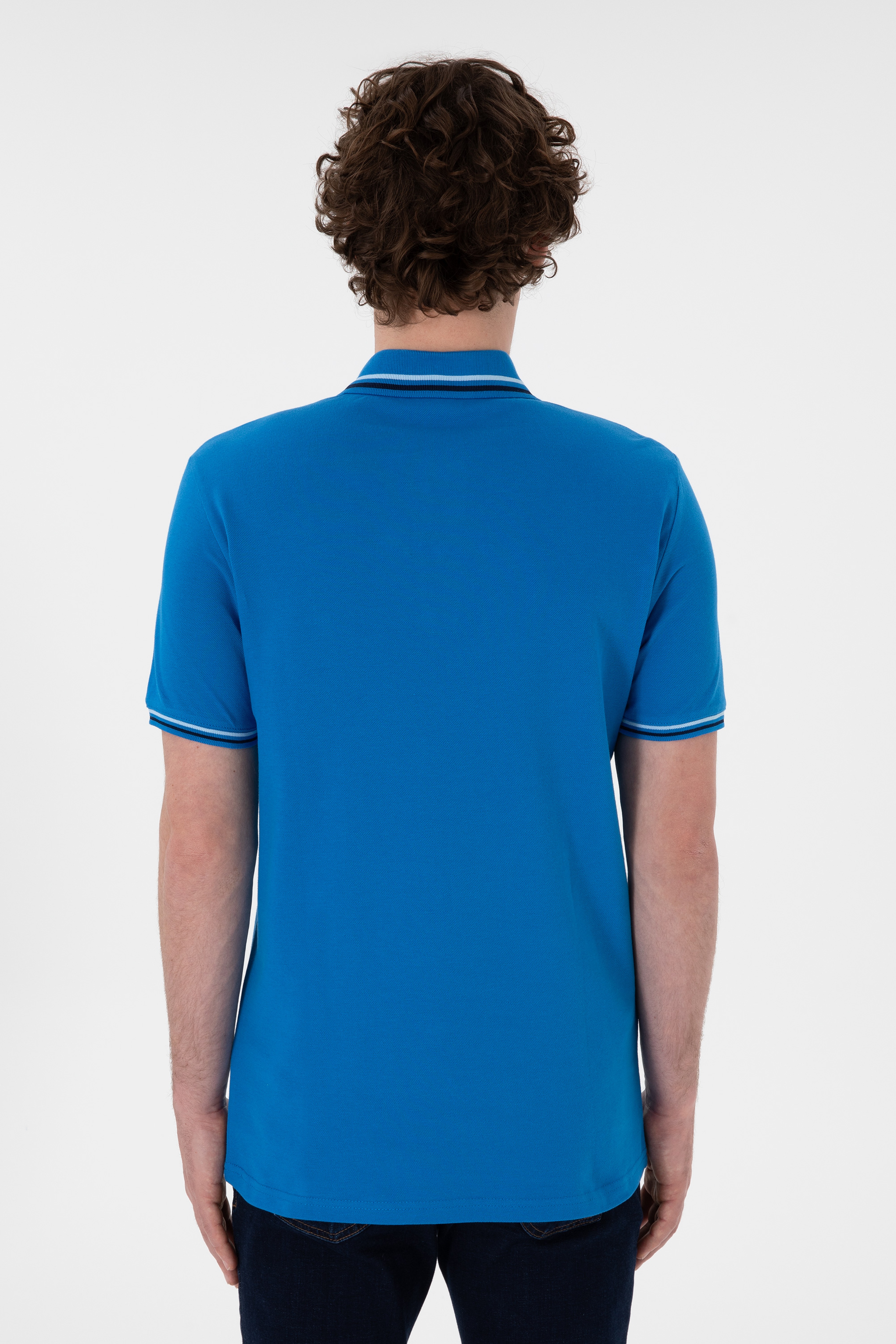 Erkek Regular Fit Polo Yaka Kobalt Mavi Basic Tişört