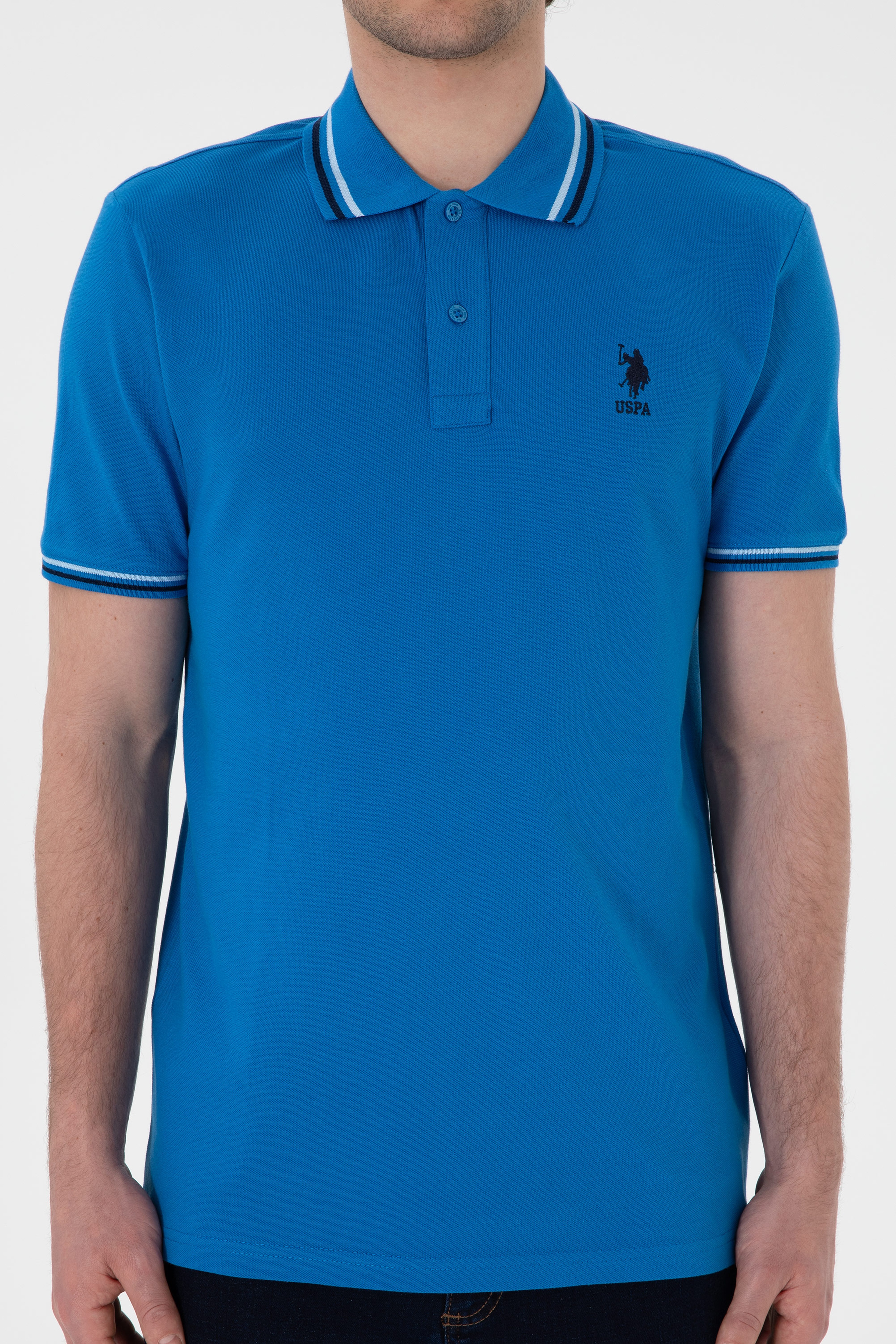 Erkek Regular Fit Polo Yaka Kobalt Mavi Basic Tişört - Image 7