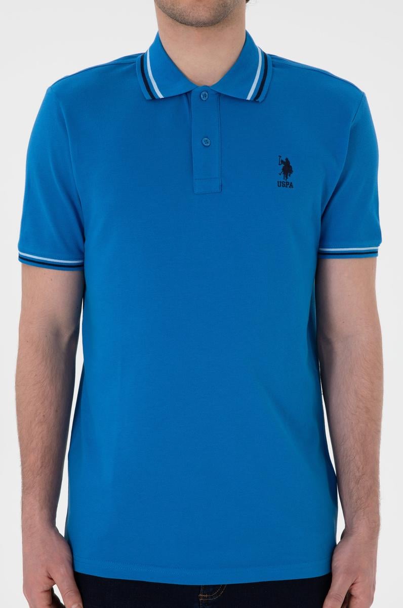 Erkek Regular Fit Polo Yaka Kobalt Mavi Basic Tişört