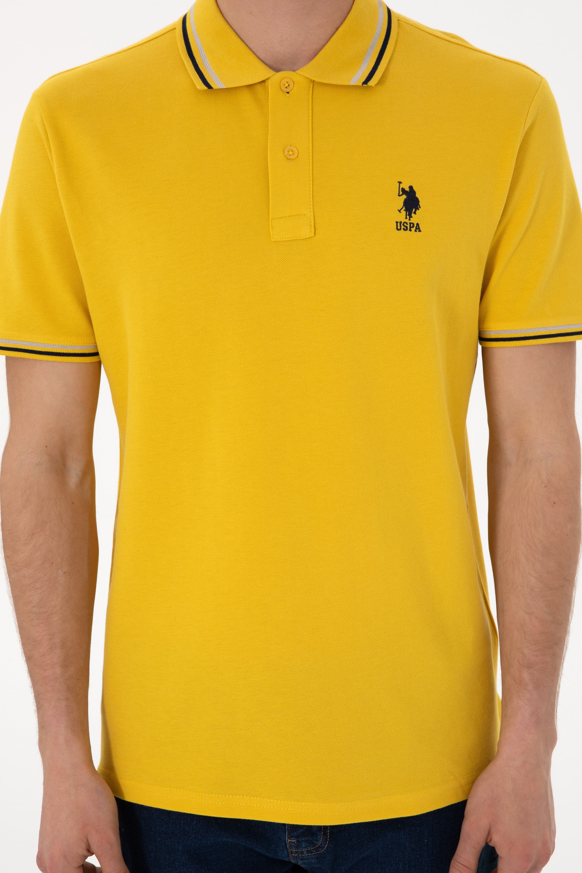 Erkek Regular Fit Polo Yaka Sarı Basic Tişört - Image 7
