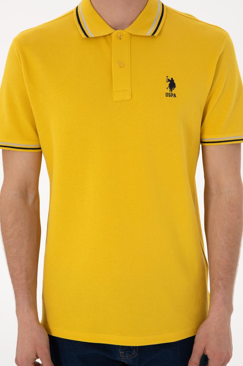Erkek Regular Fit Polo Yaka Sarı Basic Tişört