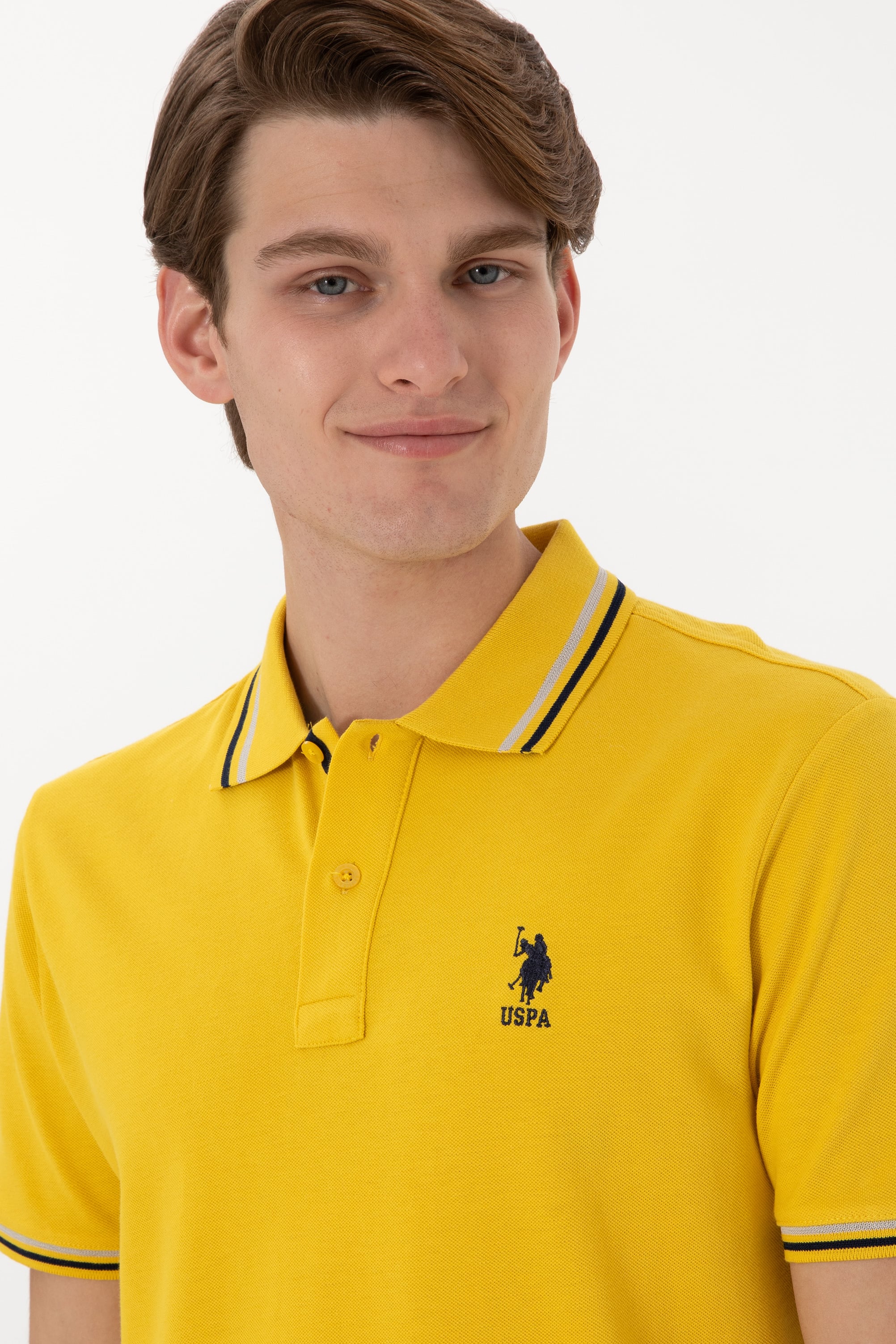 Erkek Regular Fit Polo Yaka Sarı Basic Tişört - Image 3