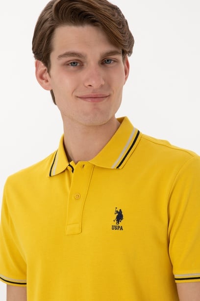 Erkek Regular Fit Polo Yaka Sarı Basic Tişört