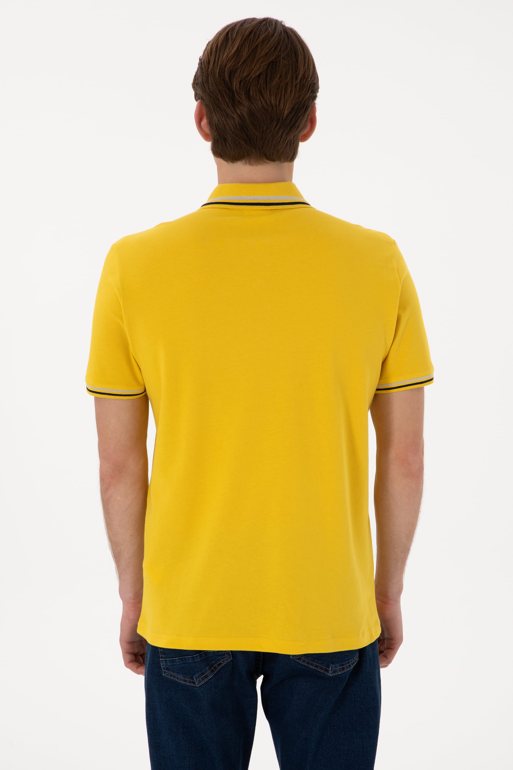 Erkek Regular Fit Polo Yaka Sarı Basic Tişört