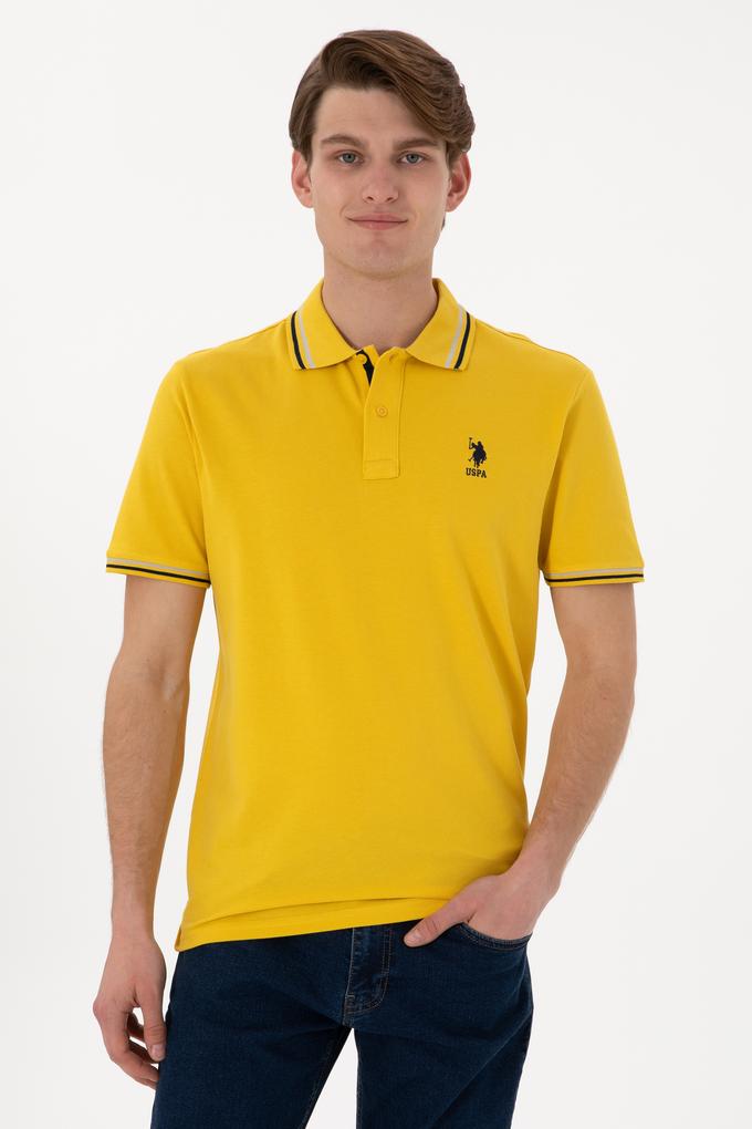 Erkek Regular Fit Polo Yaka Sarı Basic Tişört