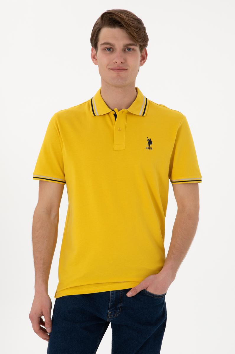 Erkek Regular Fit Polo Yaka Sarı Basic Tişört