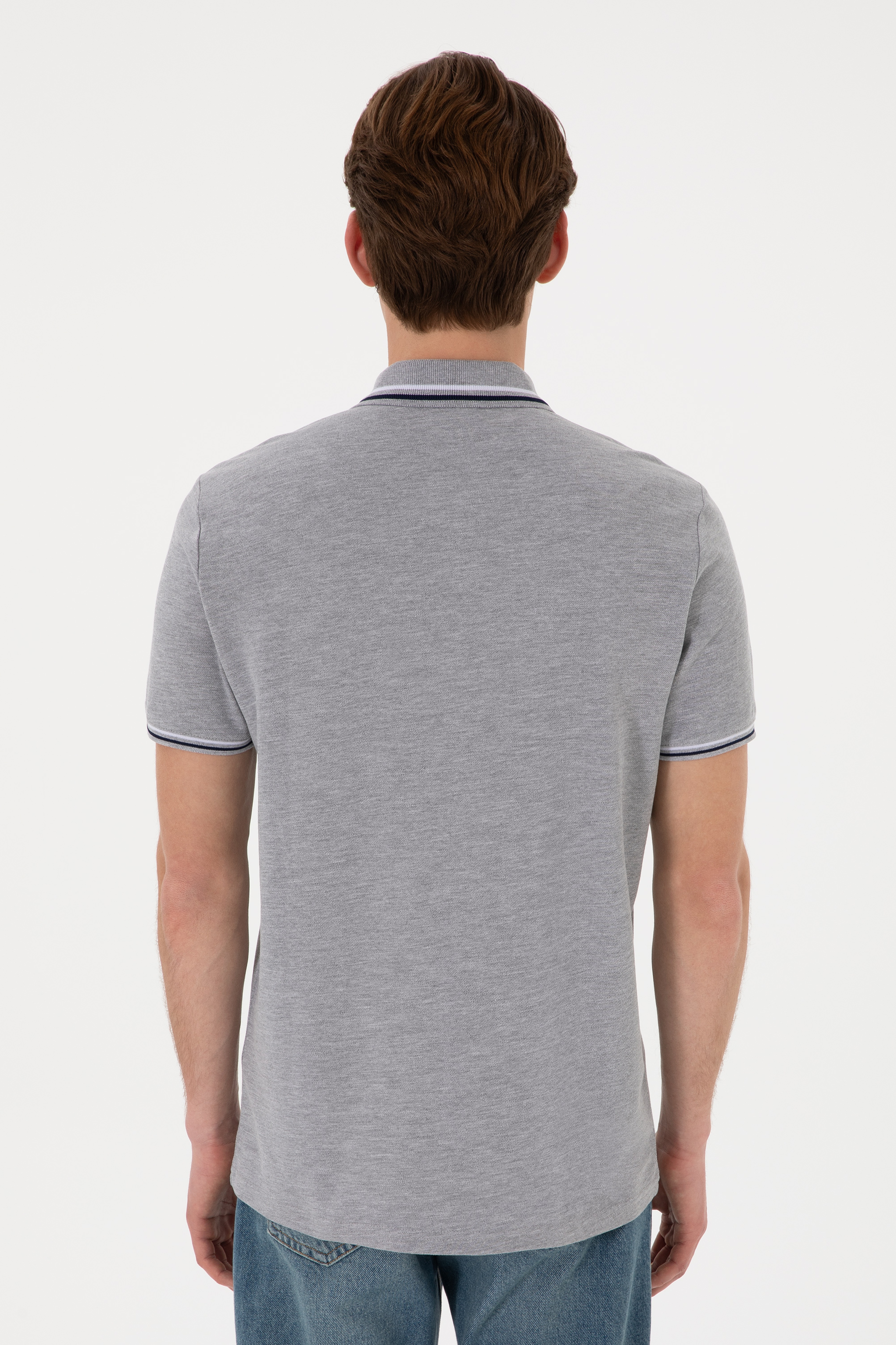 Erkek Regular Fit Polo Yaka Gri Melanj Basic Tişört
