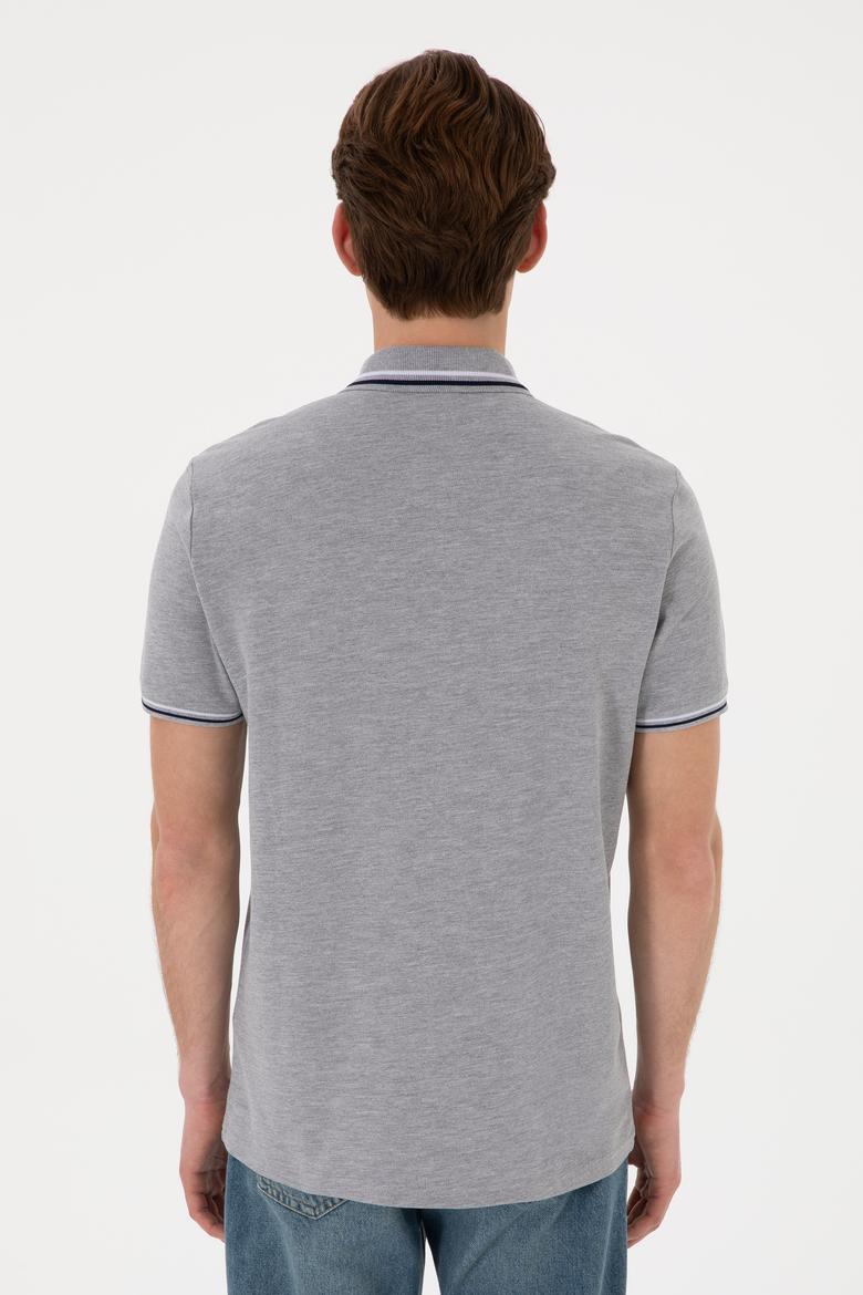 Erkek Regular Fit Polo Yaka Gri Melanj Basic Tişört - 50306011148