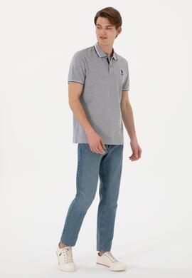 Erkek Regular Fit Polo Yaka Gri Melanj Basic Tişört - 50306011148