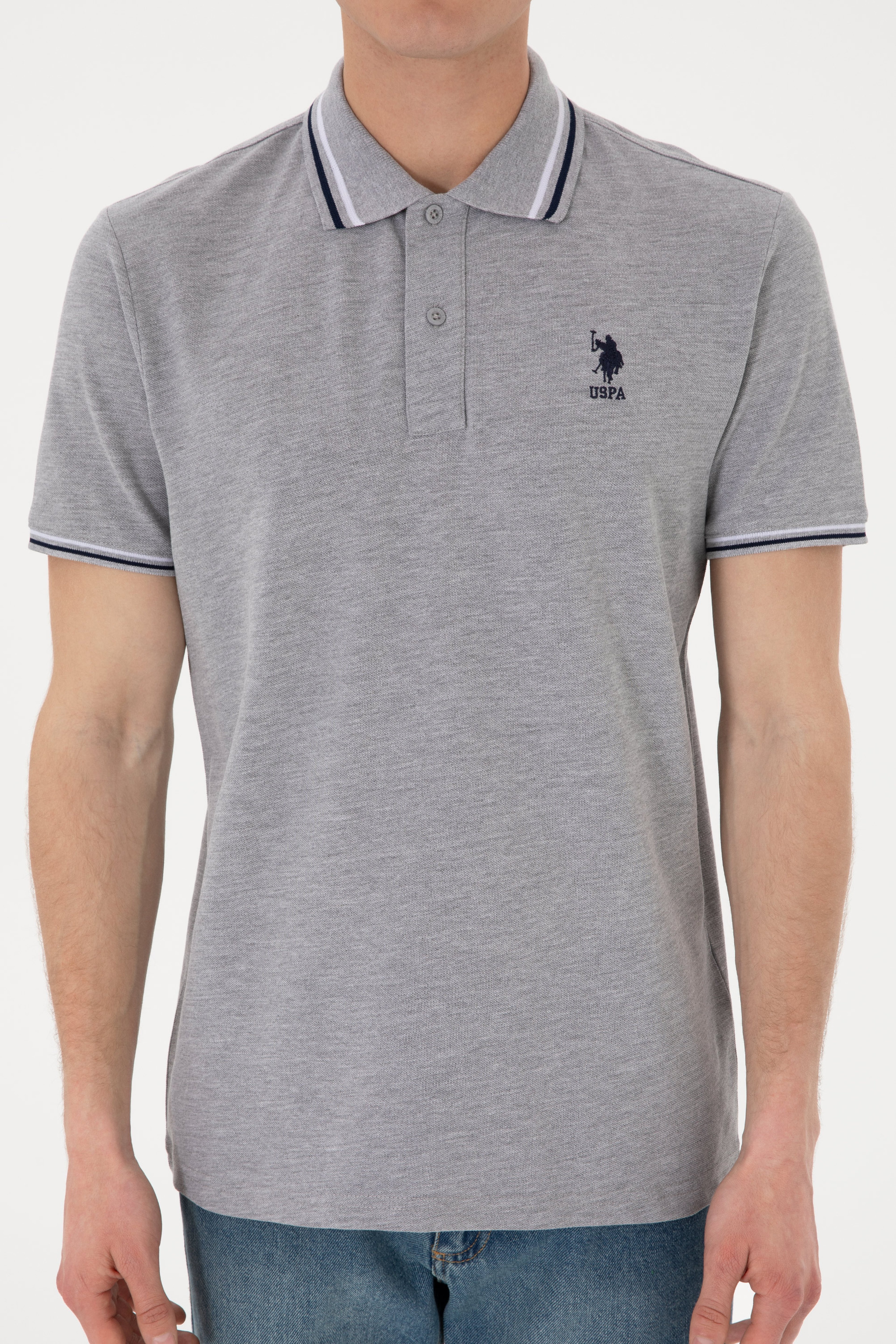 Erkek Regular Fit Polo Yaka Gri Melanj Basic Tişört - Image 7