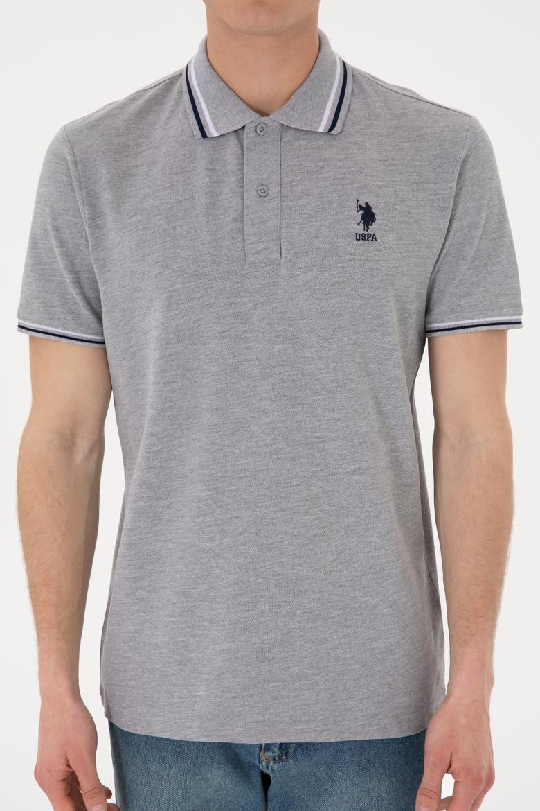 Erkek Regular Fit Polo Yaka Gri Melanj Basic Tişört - 50306011148