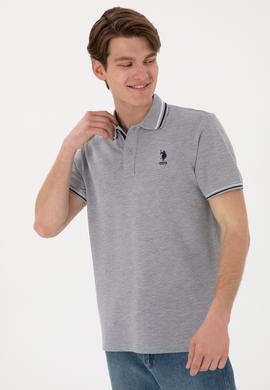 Erkek Regular Fit Polo Yaka Gri Melanj Basic Tişört - 50306011148