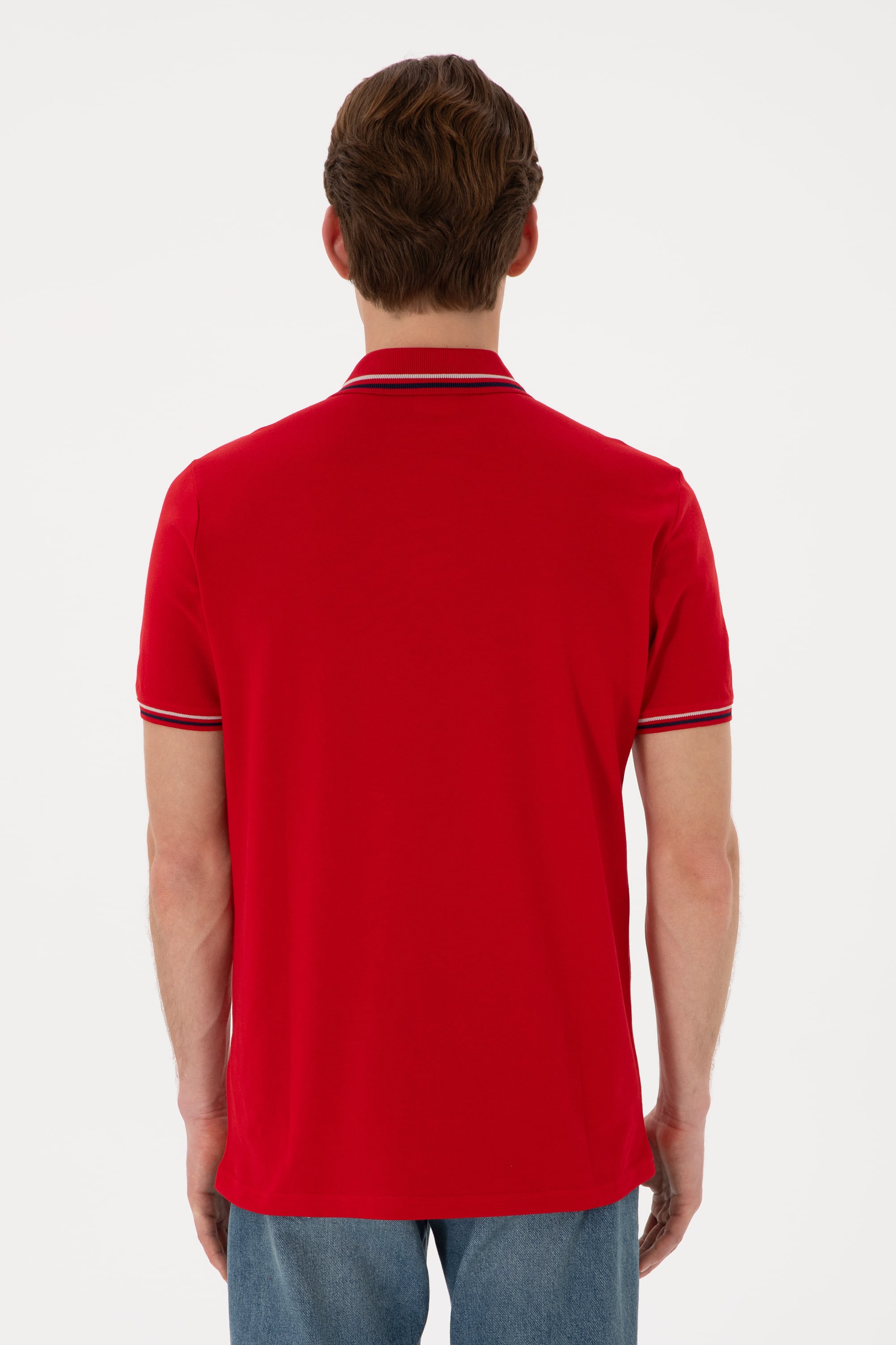 Erkek Regular Fit Polo Yaka Kırmızı Basic Tişört - Image 6