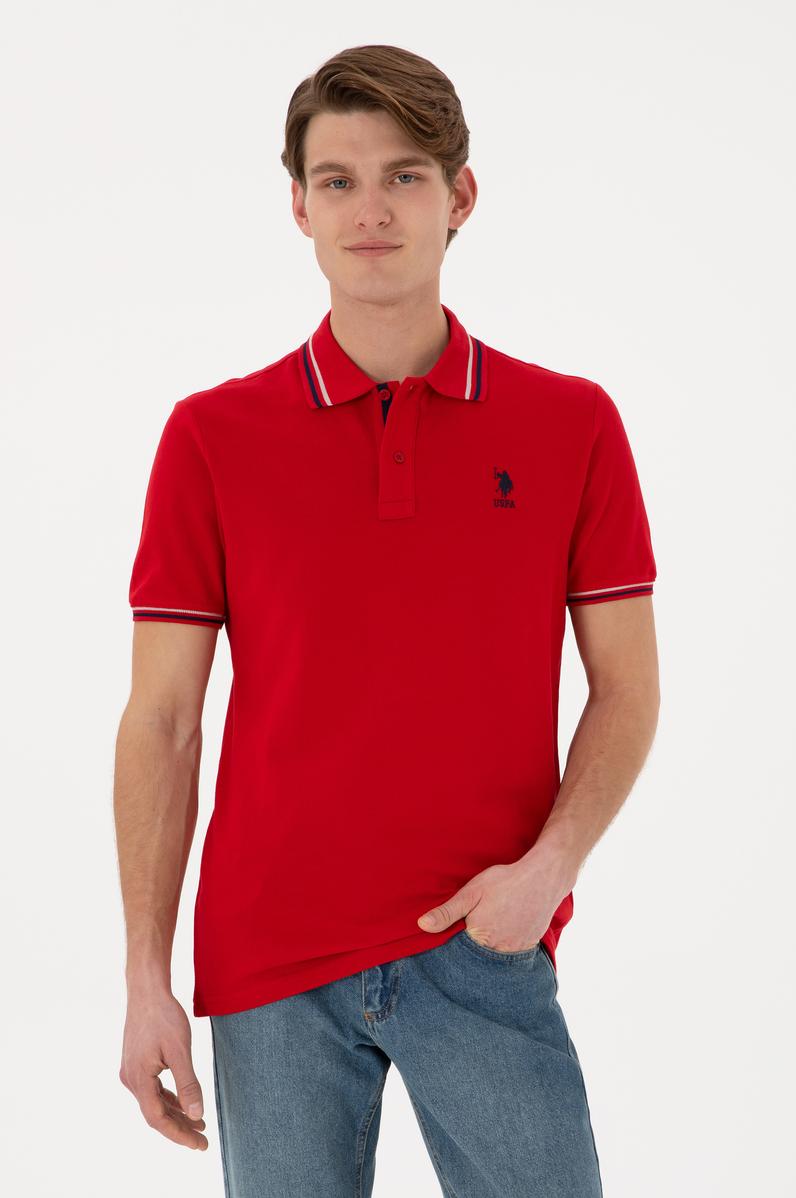 Erkek Regular Fit Polo Yaka Kırmızı Basic Tişört
