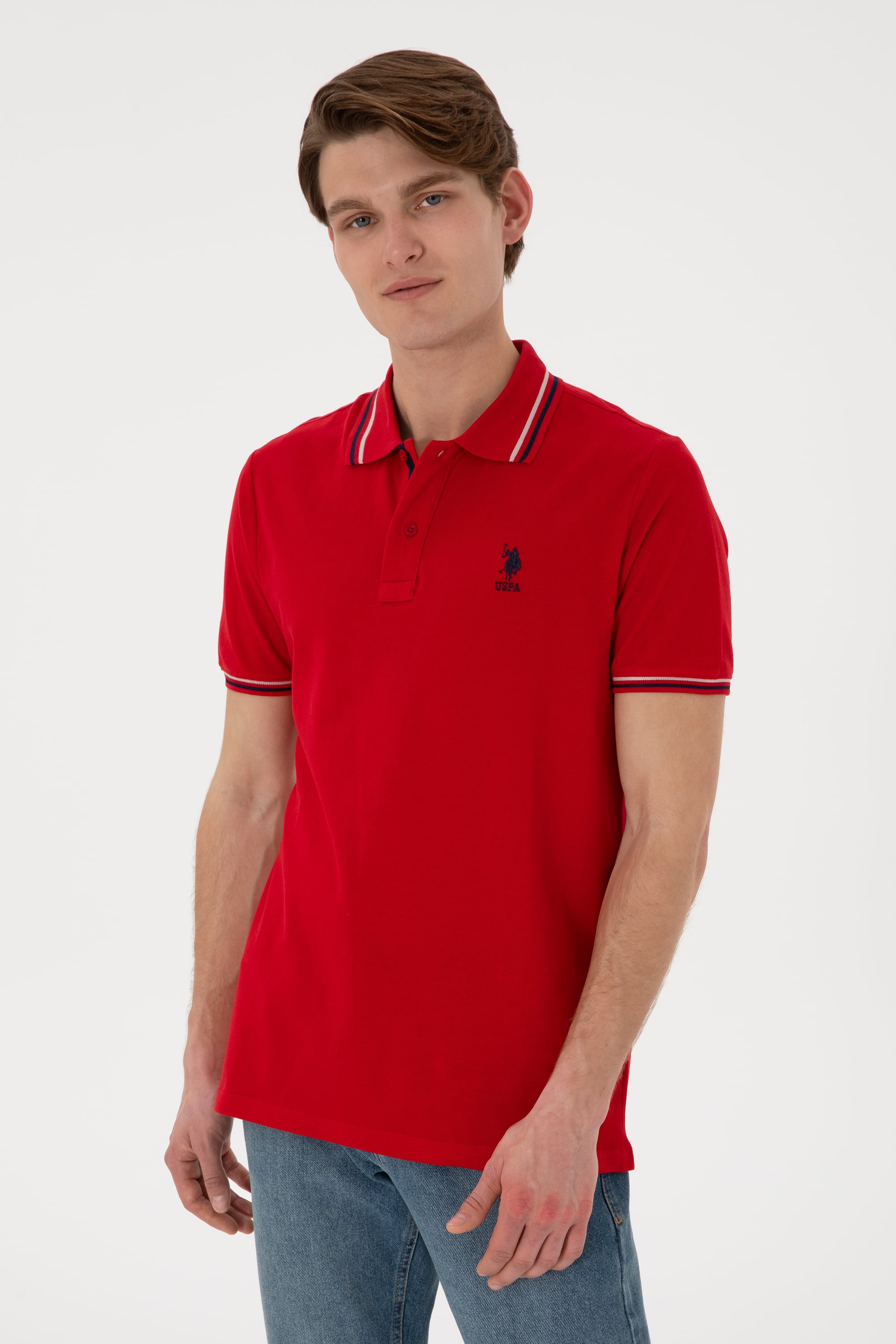 Erkek Regular Fit Polo Yaka Kırmızı Basic Tişört - Image 2