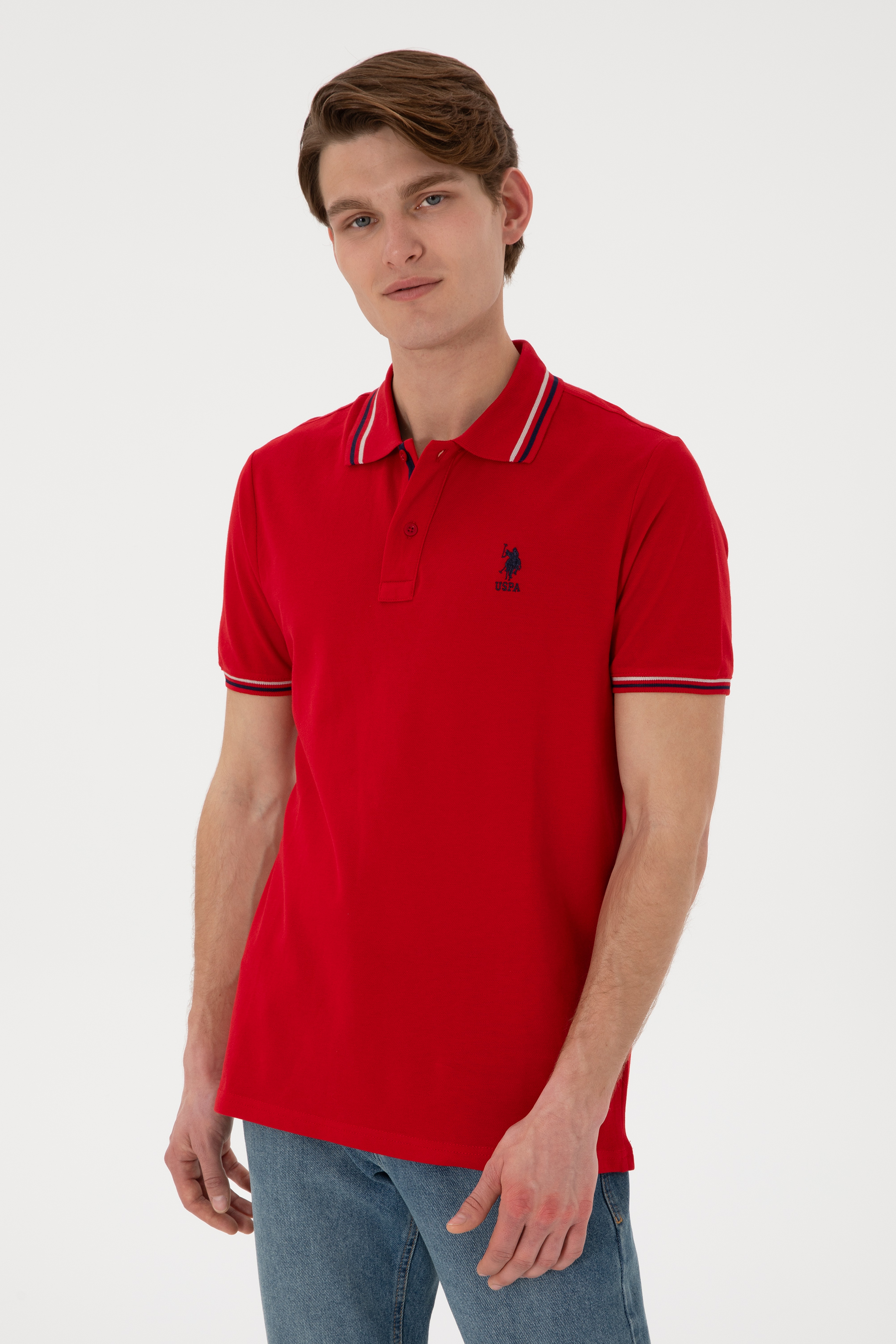 Erkek Regular Fit Polo Yaka Kırmızı Basic Tişört