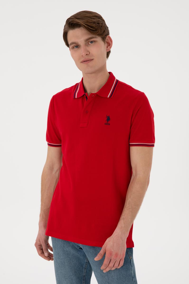 Erkek Regular Fit Polo Yaka Kırmızı Basic Tişört