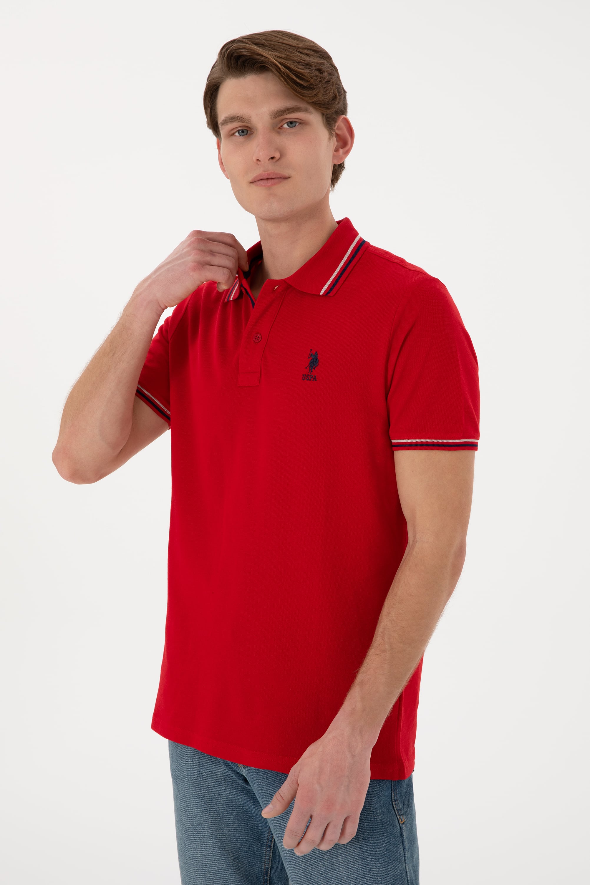 Erkek Regular Fit Polo Yaka Kırmızı Basic Tişört