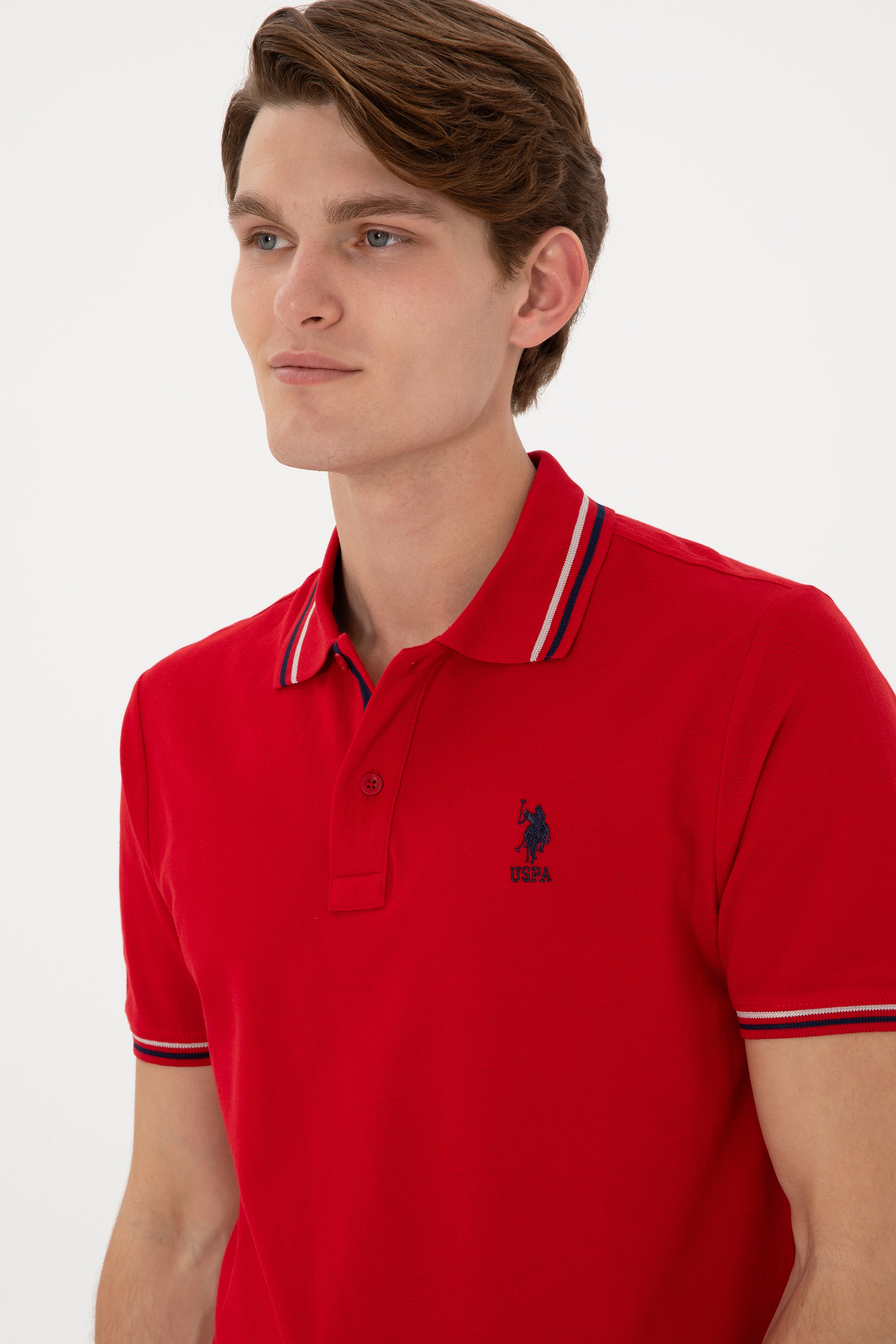 Erkek Regular Fit Polo Yaka Kırmızı Basic Tişört