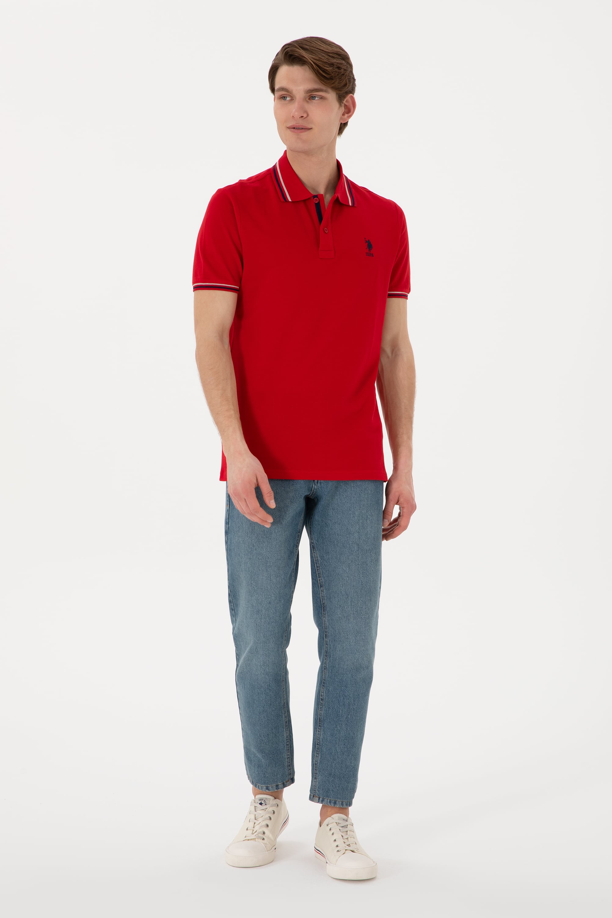 Erkek Regular Fit Polo Yaka Kırmızı Basic Tişört - Image 5