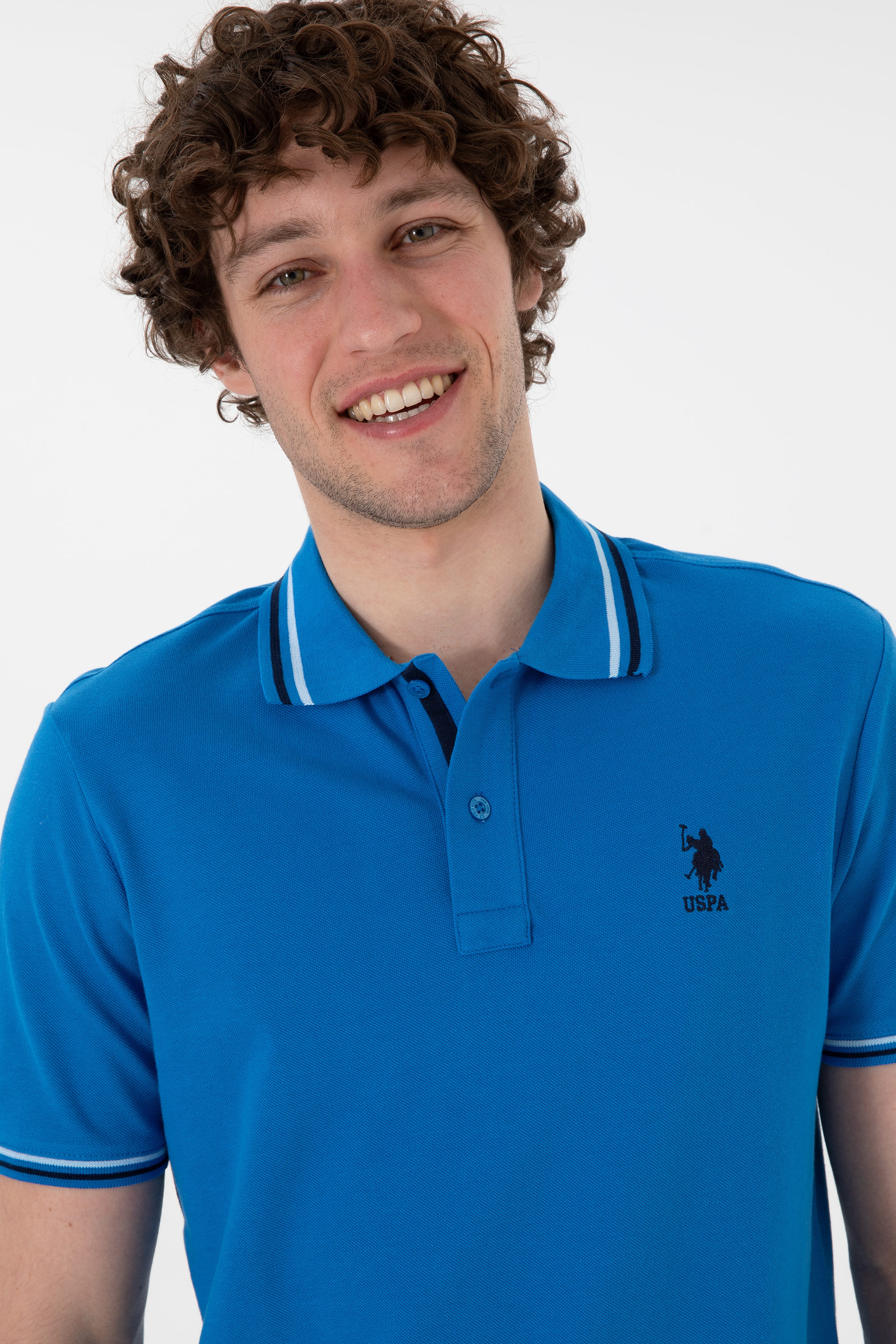 Erkek Regular Fit Polo Yaka Kobalt Mavi Basic Tişört - Image 3