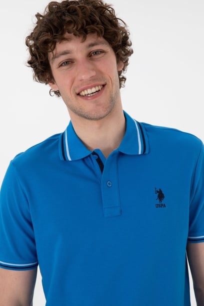 Erkek Regular Fit Polo Yaka Kobalt Mavi Basic Tişört
