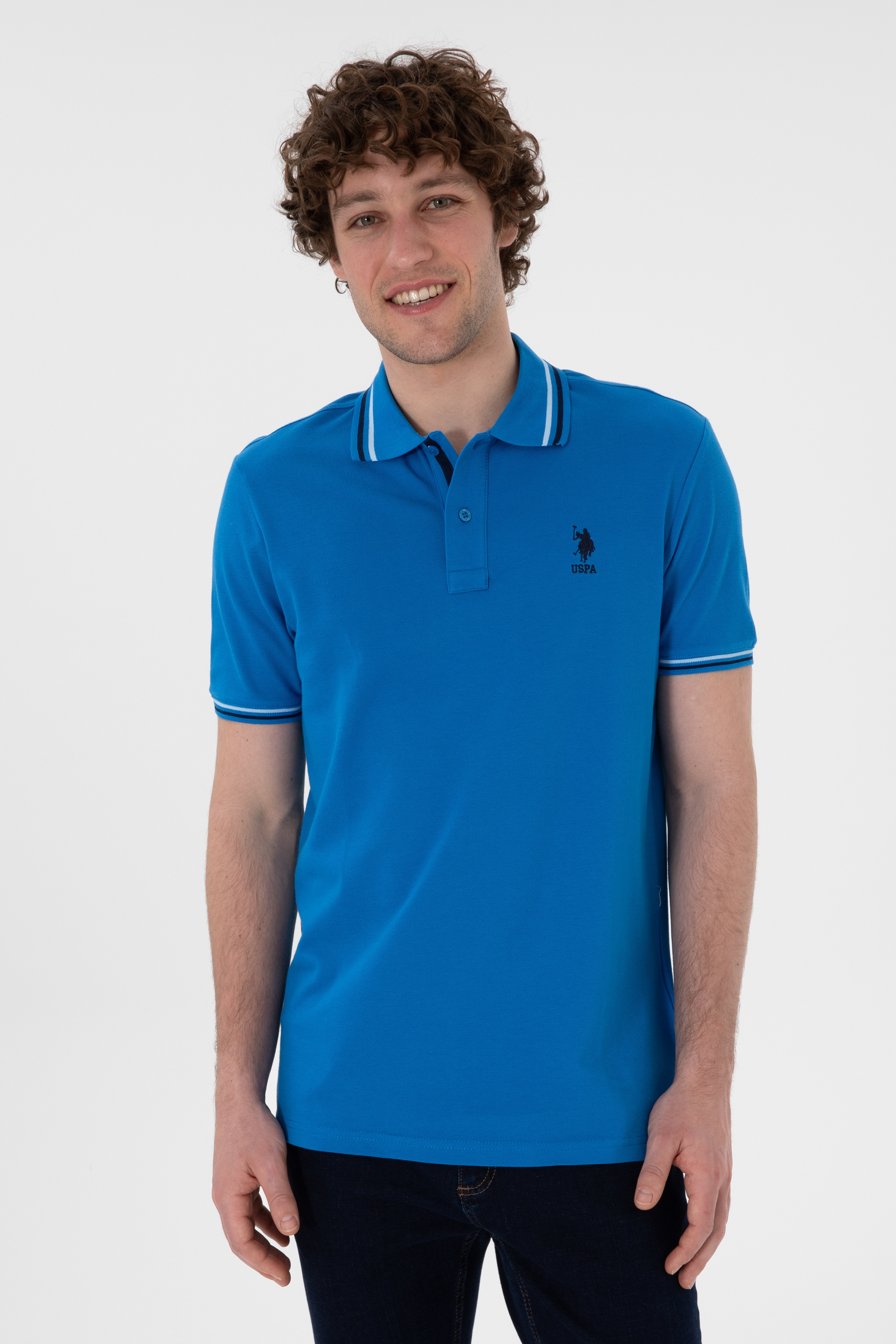 Erkek Regular Fit Polo Yaka Kobalt Mavi Basic Tişört - Image 2
