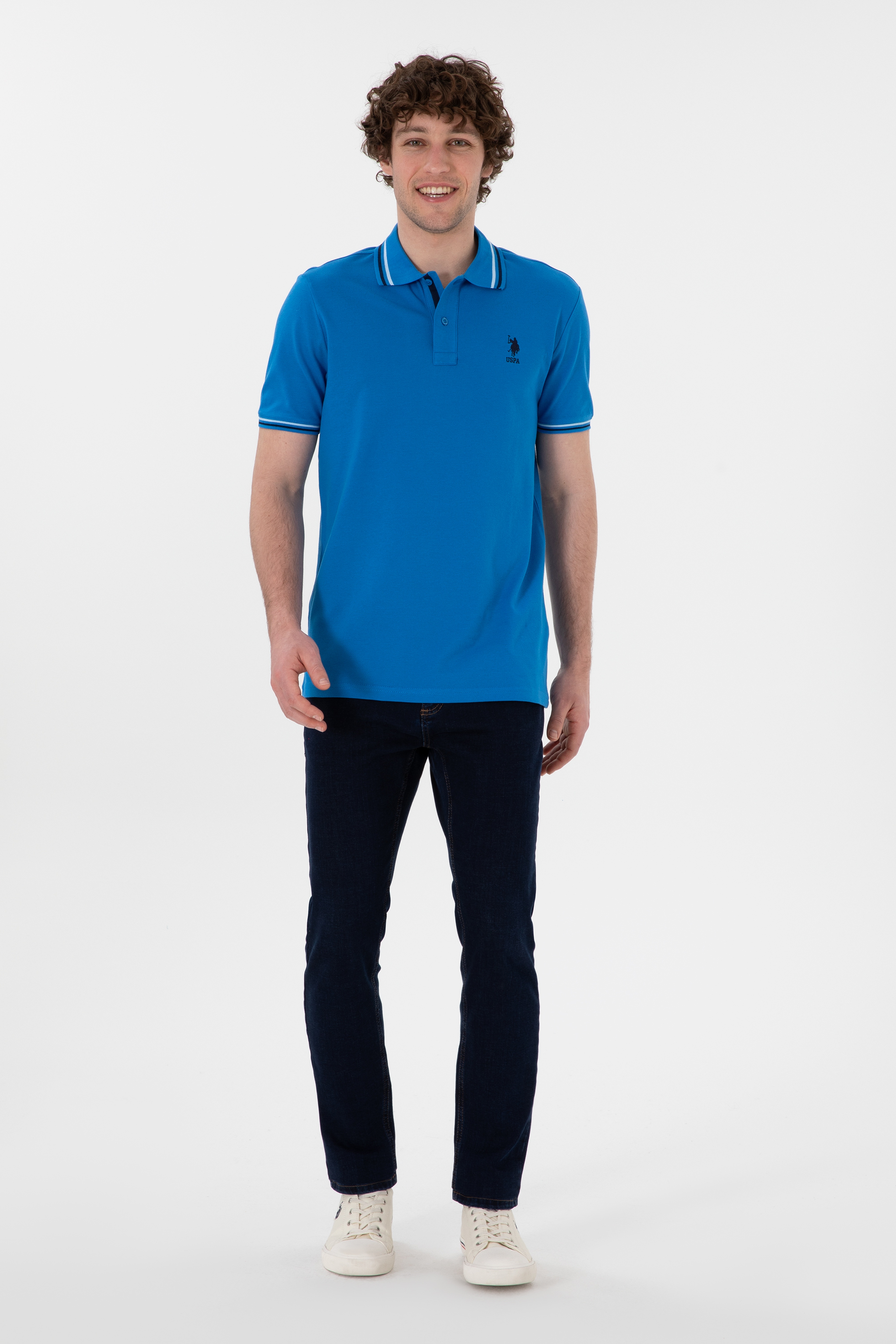 Erkek Regular Fit Polo Yaka Kobalt Mavi Basic Tişört - Image 5
