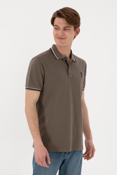Erkek Regular Fit Polo Yaka Vizon Basic Tişört