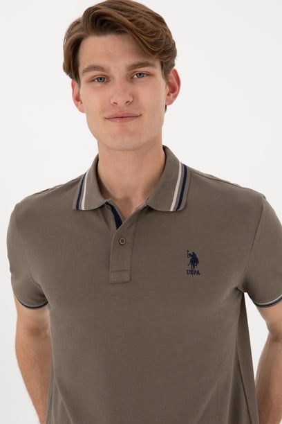 Erkek Regular Fit Polo Yaka Vizon Basic Tişört