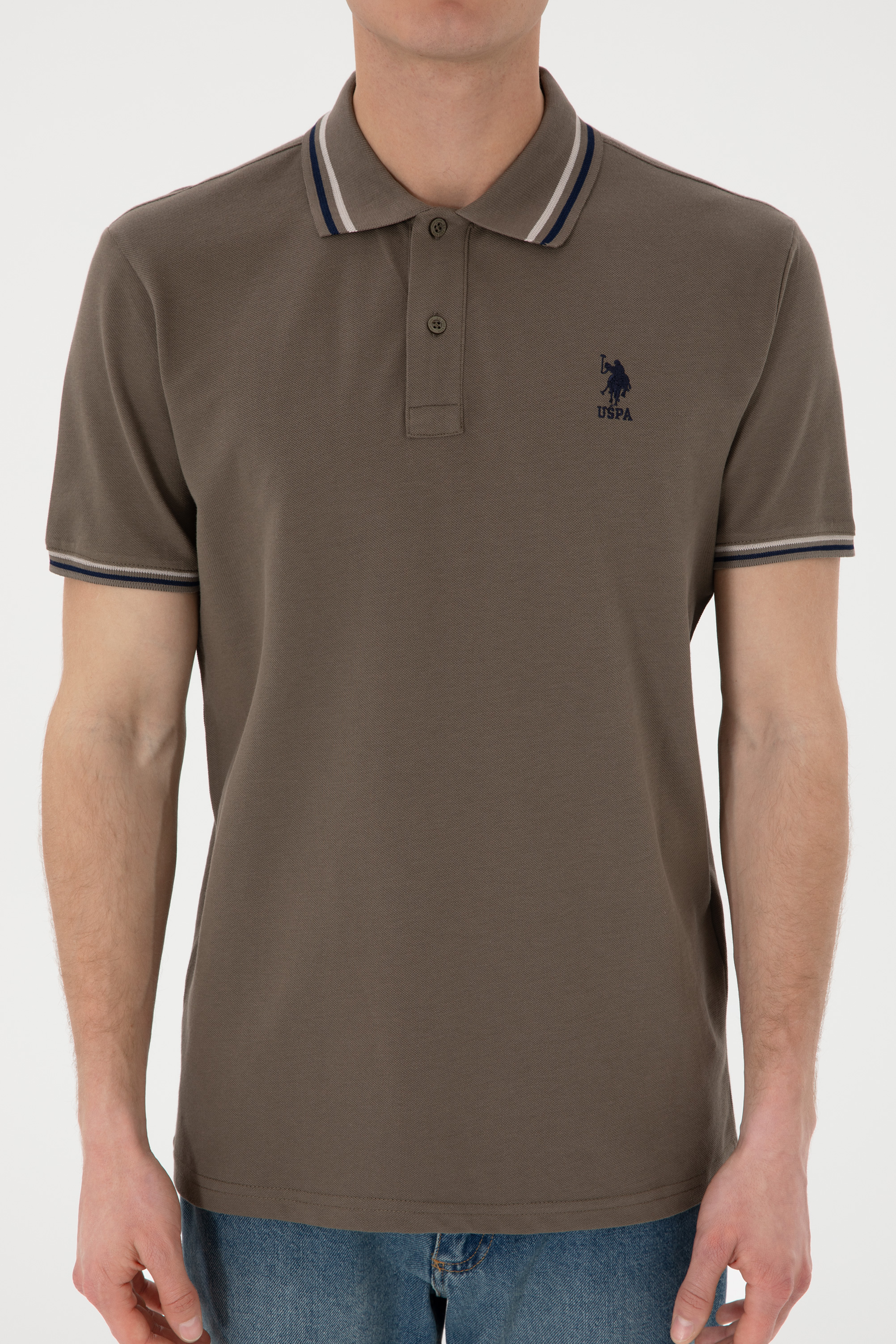 Erkek Regular Fit Polo Yaka Vizon Basic Tişört - Image 7