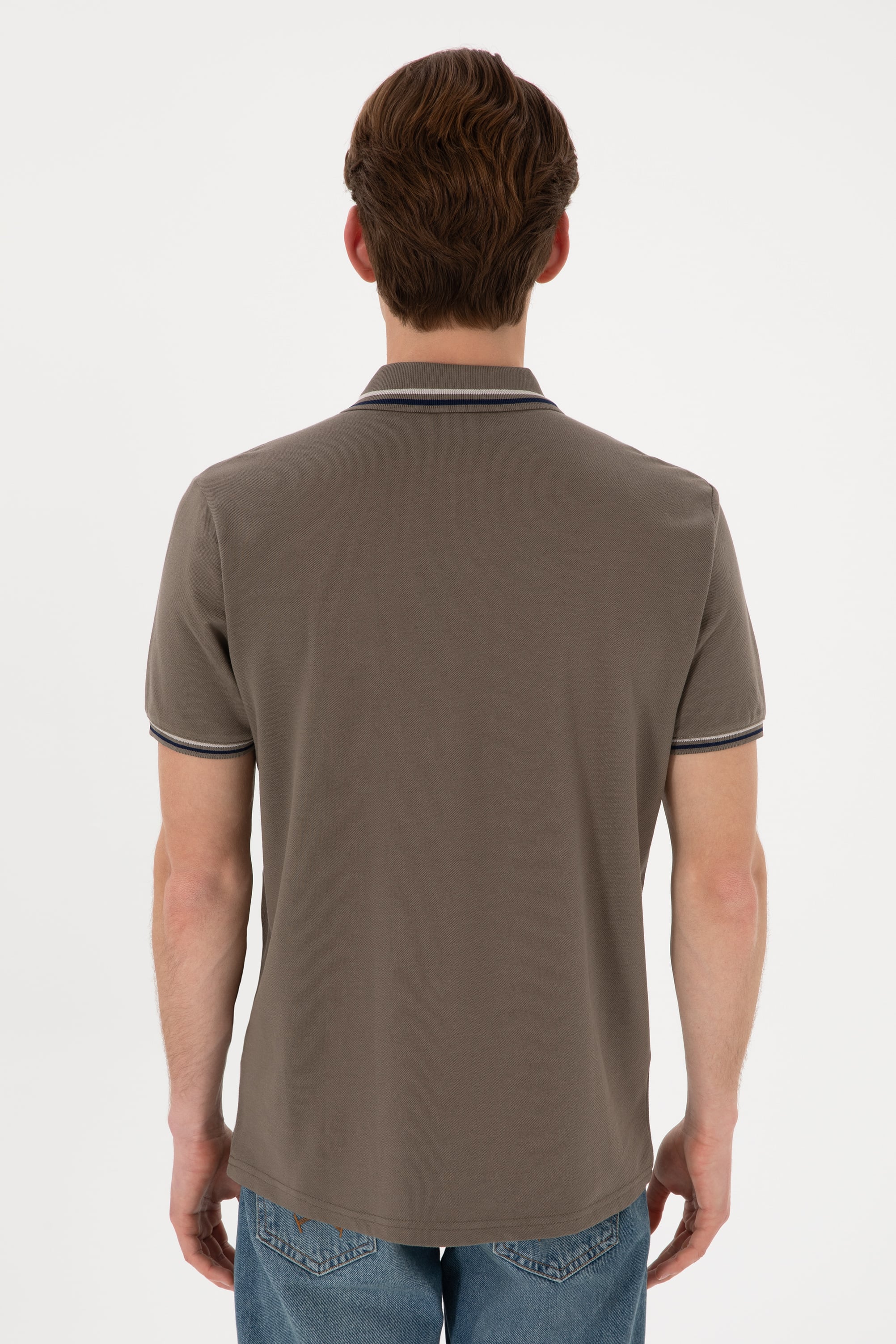 Erkek Regular Fit Polo Yaka Vizon Basic Tişört - Image 6