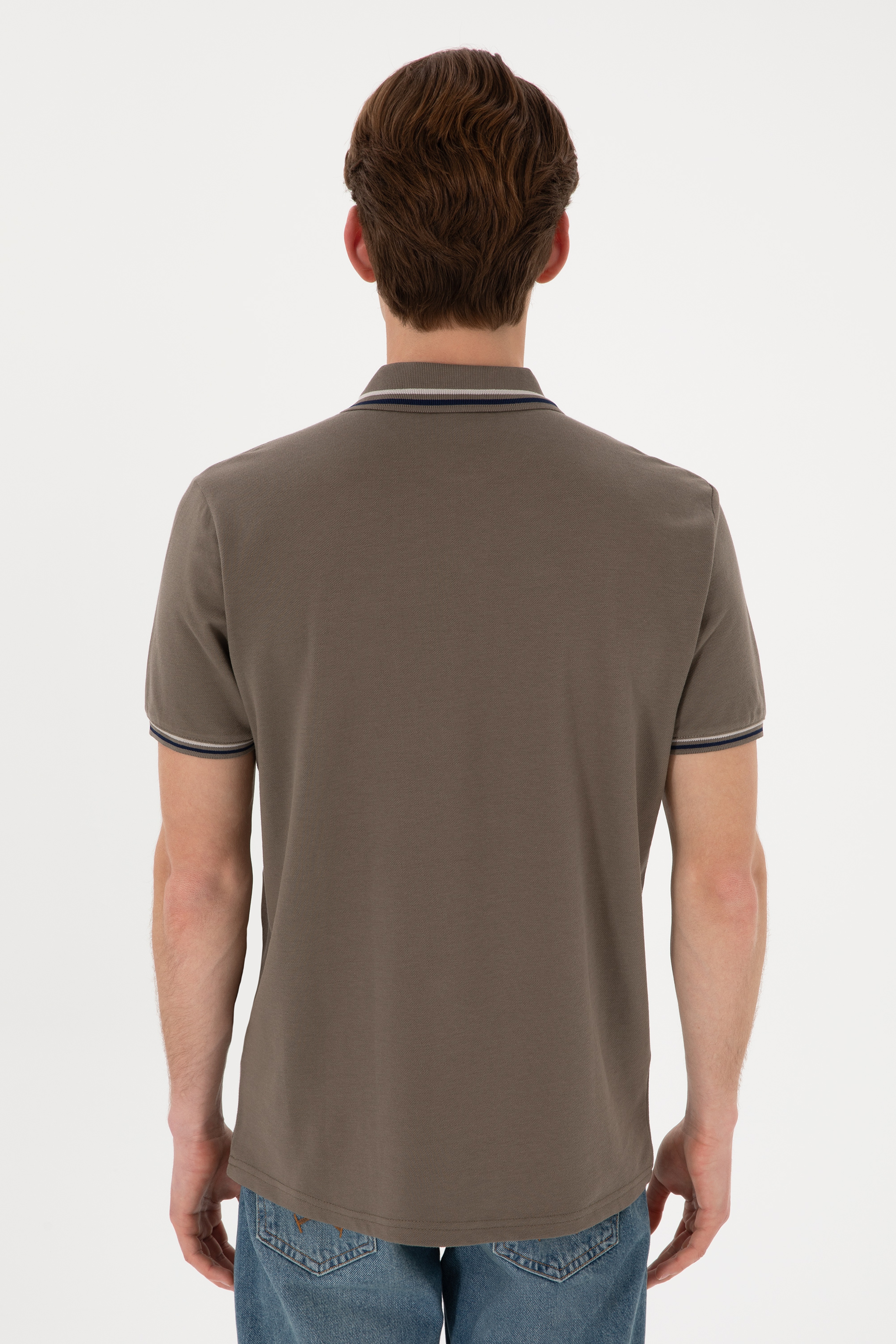 Erkek Regular Fit Polo Yaka Vizon Basic Tişört