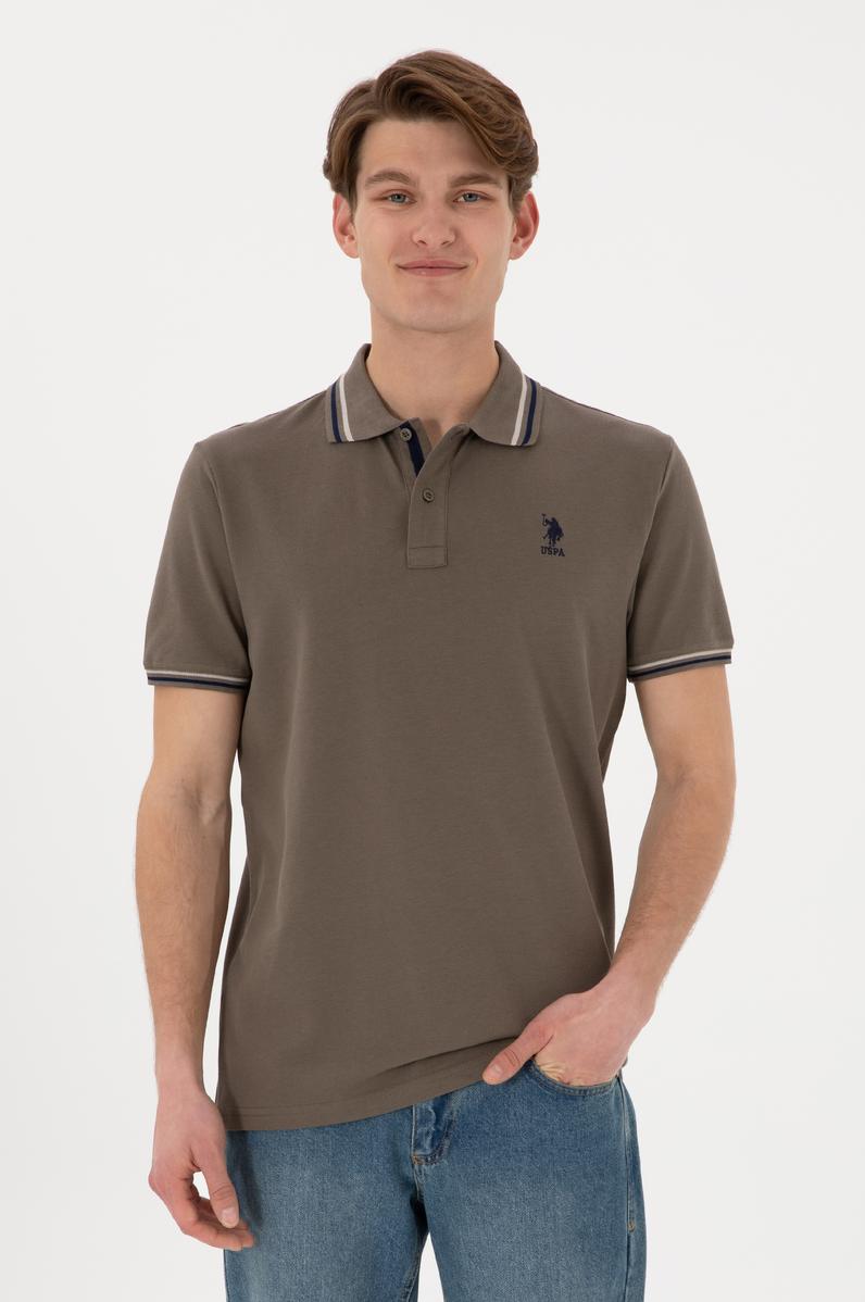 Erkek Regular Fit Polo Yaka Vizon Basic Tişört