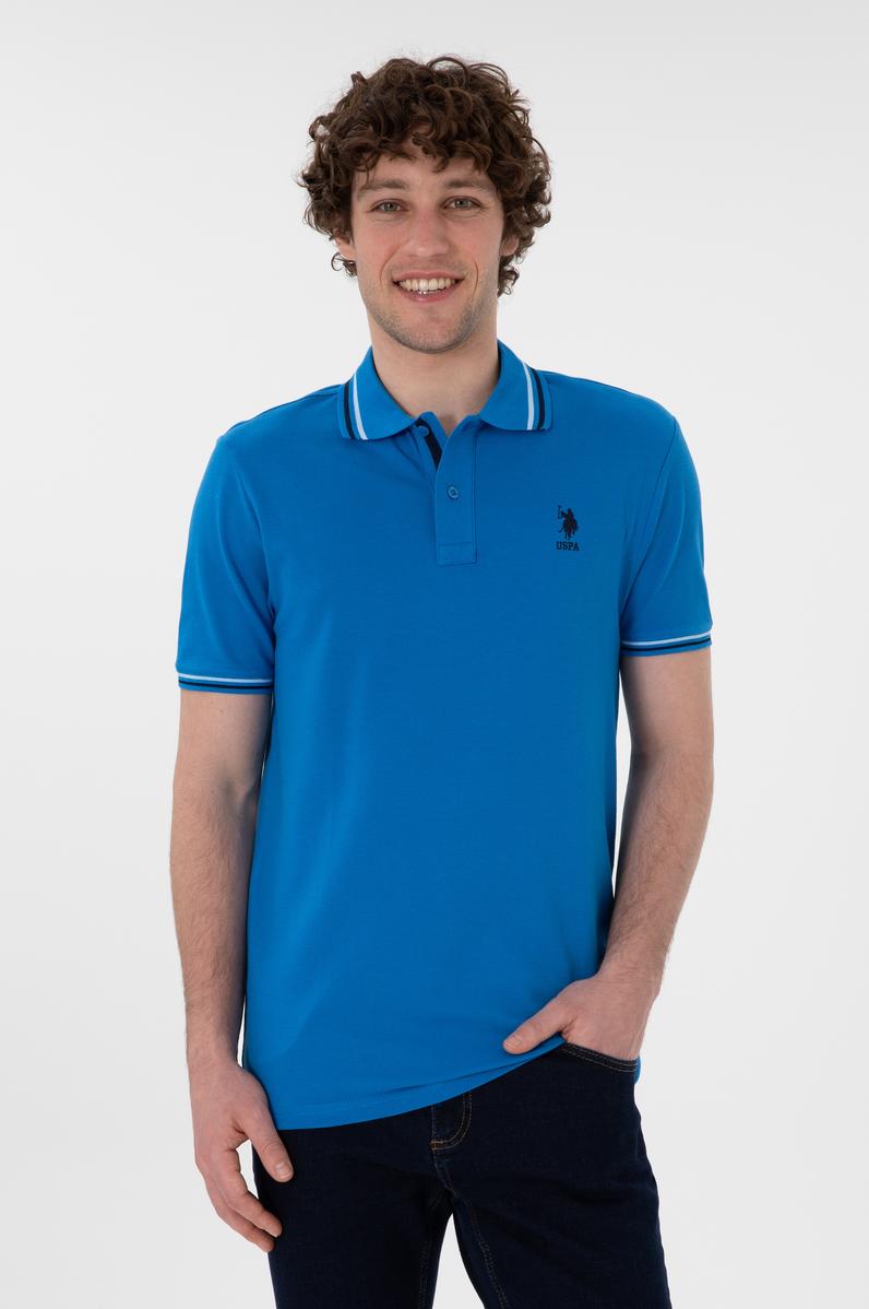 Erkek Regular Fit Polo Yaka Kobalt Mavi Basic Tişört