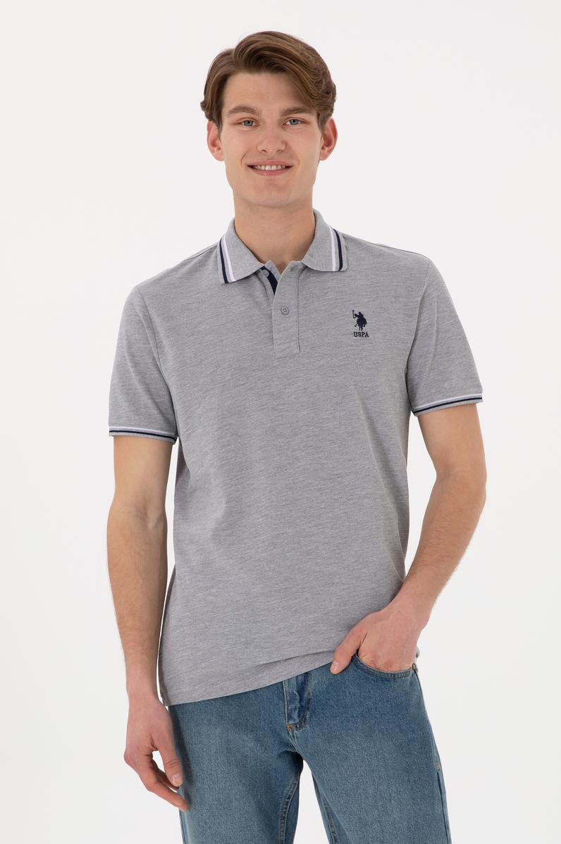 Erkek Regular Fit Polo Yaka Gri Melanj Basic Tişört