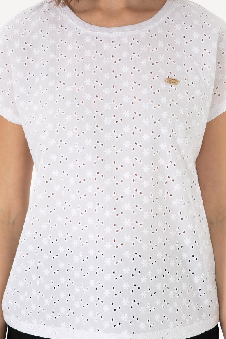 Kadın Beyaz Fisto Bisiklet Yaka Tişört - 50308387037