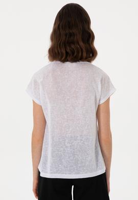 Kadın Beyaz Fisto Bisiklet Yaka Tişört - 50308387037