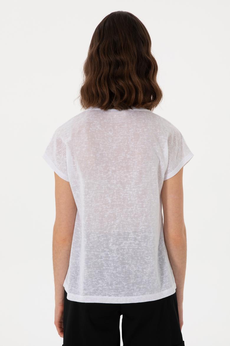 Kadın Beyaz Fisto Bisiklet Yaka Tişört - 50308387037