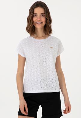 Kadın Beyaz Fisto Bisiklet Yaka Tişört - 50308387037