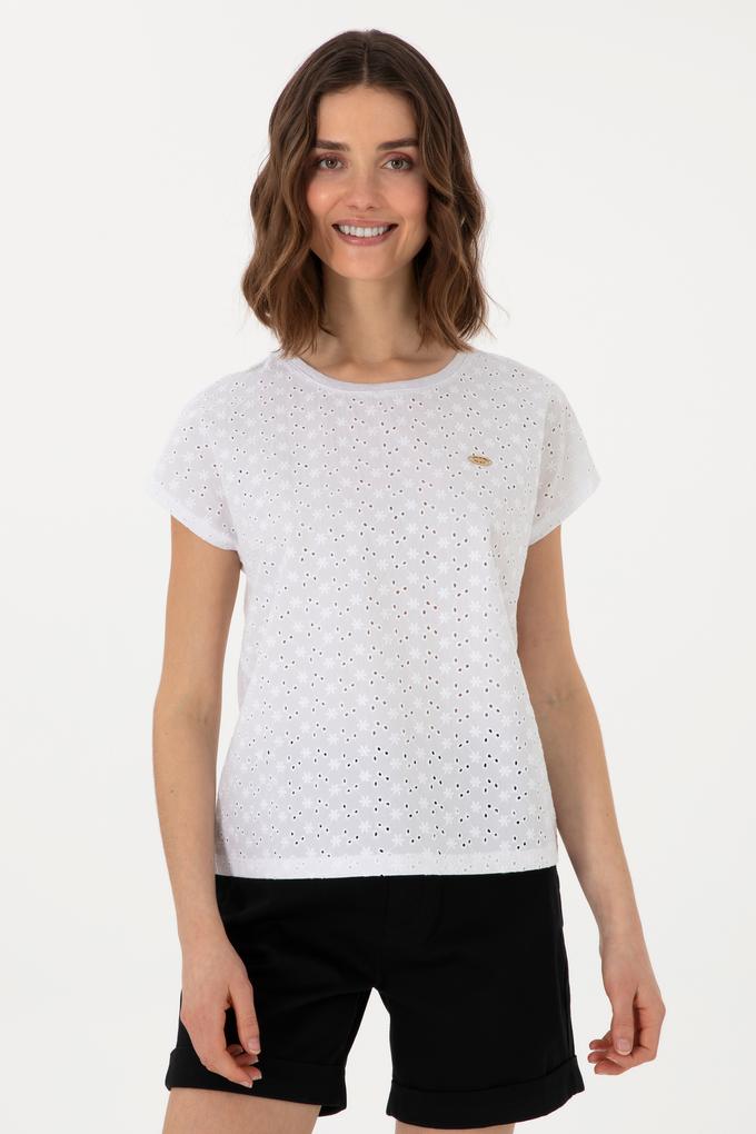 Kadın Beyaz Fisto Bisiklet Yaka Tişört